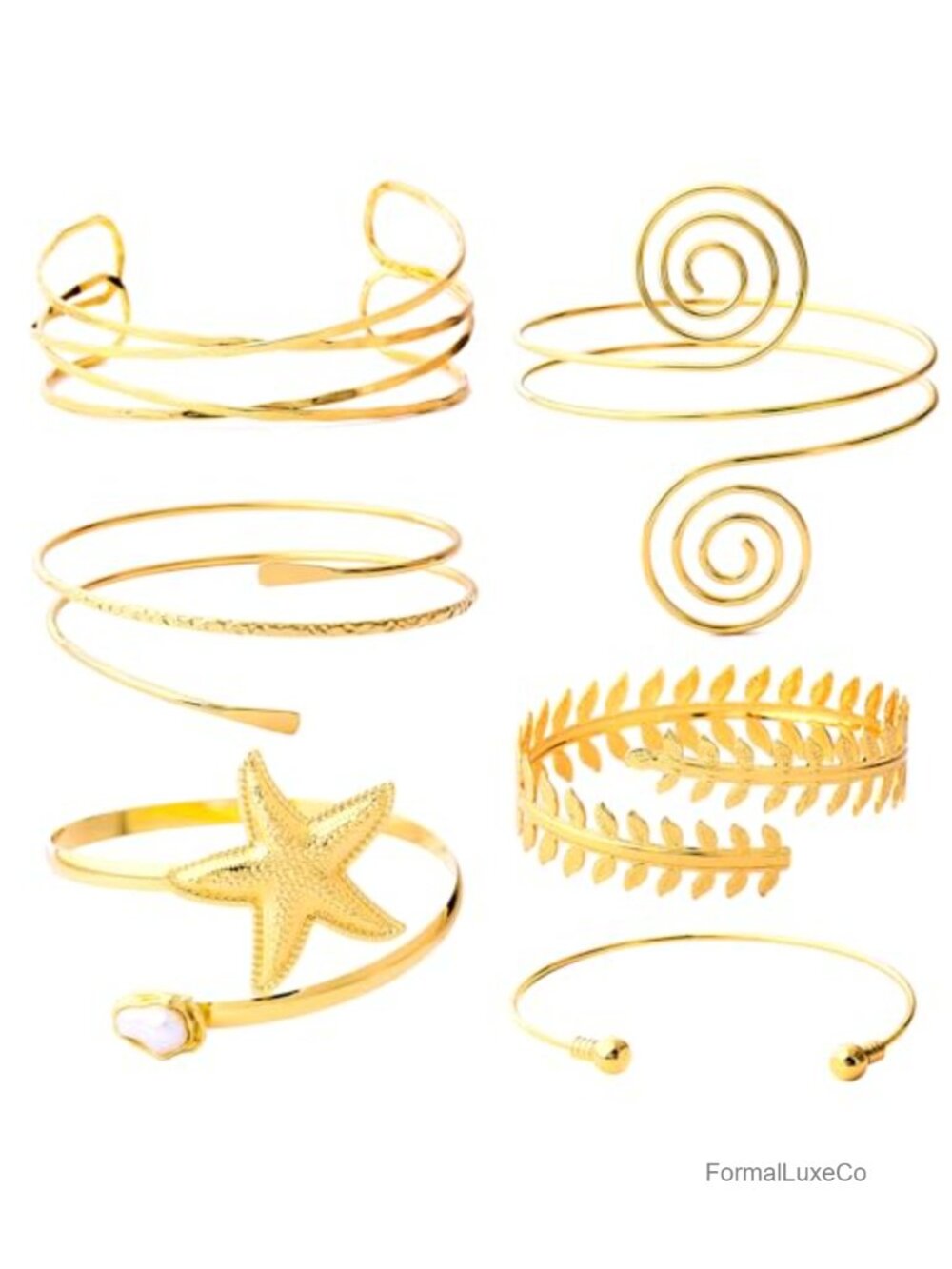 6 Pc Gold Plated Adjustable Upper Arm Cuff Bracelet Set Boho